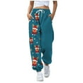 thumbnail image 1 of Zhuashum Women's Christmas Pants Autumn And Winter Floral Printed High Waisted Trousers With Pockets Elastic Lace Up Athletic And Sweatpants Adorable Gift Navy 2Xl, 1 of 5