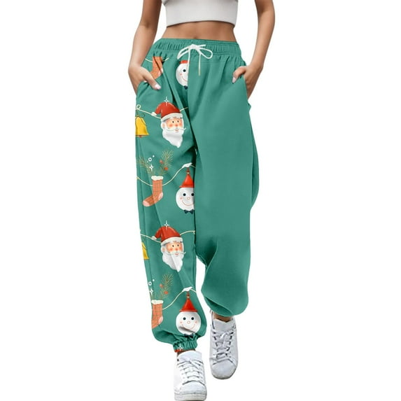 Zhuashum Women's Christmas Pants Straight Leg Jogger Trousers Xmas Tree Print Bottom Sweatpants Pockets High Waist Sporty Gym Athletic Fit Jogger Pants Adorable Gift Sky Blue S