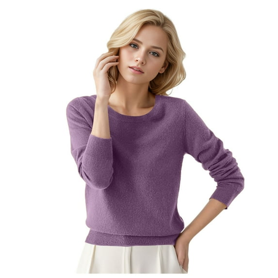 Zhuashum Womens Sweaters Round Neck Pullover Sweater Solid Color Long Sleeves Comfortable Simple Clothing 3Xl
