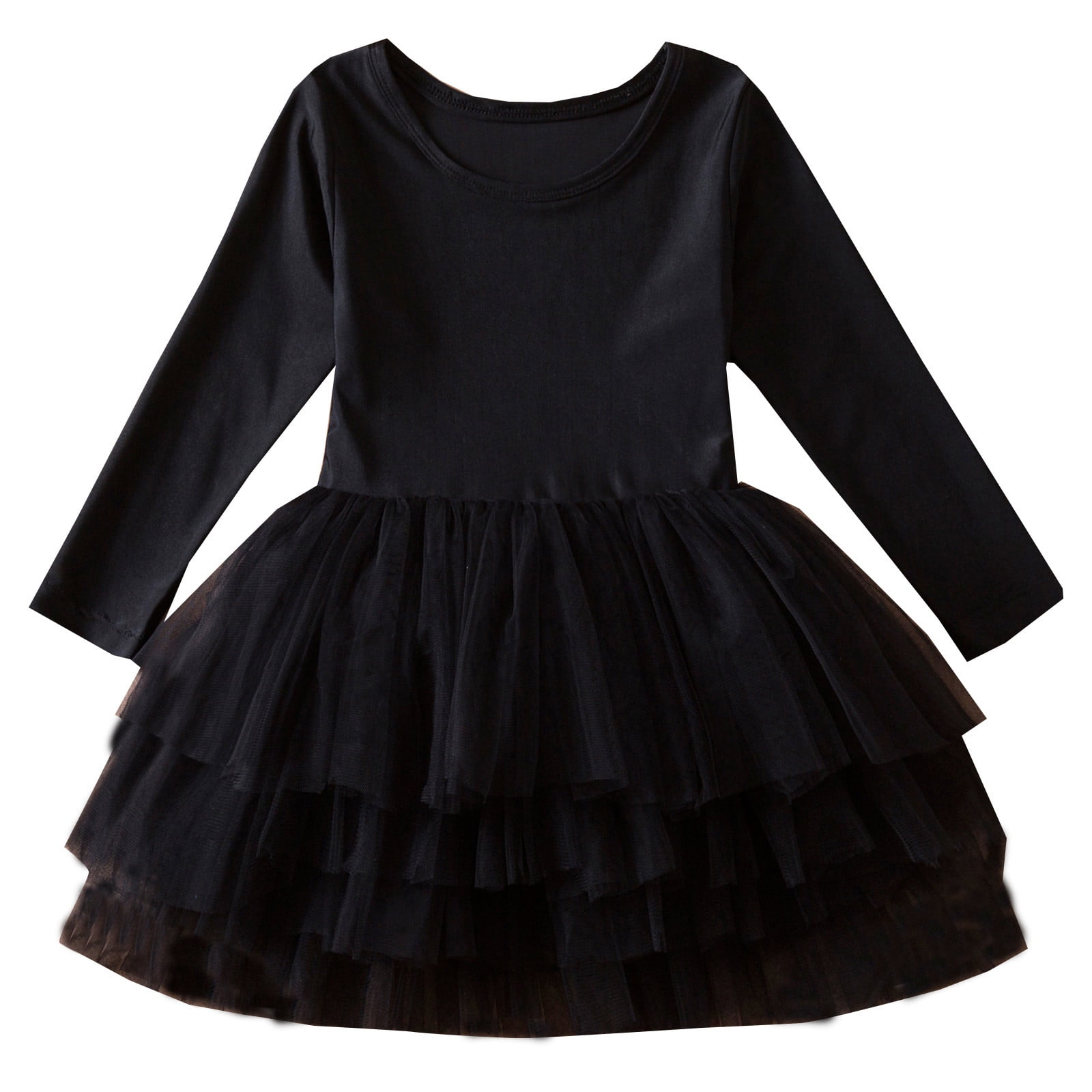 Solid Black Short Sleeve Mesh Dress For Children Girl