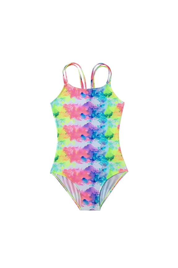 swim suits for girls 7-8 Years Summer Children's All Color Tie Dye Style Rainbow Color Hot Spring Beach Swimsuit Classic playsuit Yellow