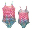 thumbnail image 1 of Zhuashum swim suits for girls 8-9 Years Fishscale Prints Bathing Suit Sleeveless Swimwear Sweet playsuit Pink, 1 of 3