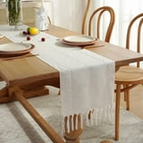 "Zhudiyof Beige Rustic Linen Table Runner, 13""×72"", Hand-Tassels, Farmhouse Style for Dining ...