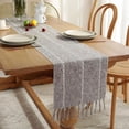 thumbnail image 1 of Zhudiyof Rustic Linen Table Runner, Farmhouse Style Table Runner with Hand-Tassels for Party, Dresser Decor and Dining Room Decorations, Brown, 13"×72", 1 of 5