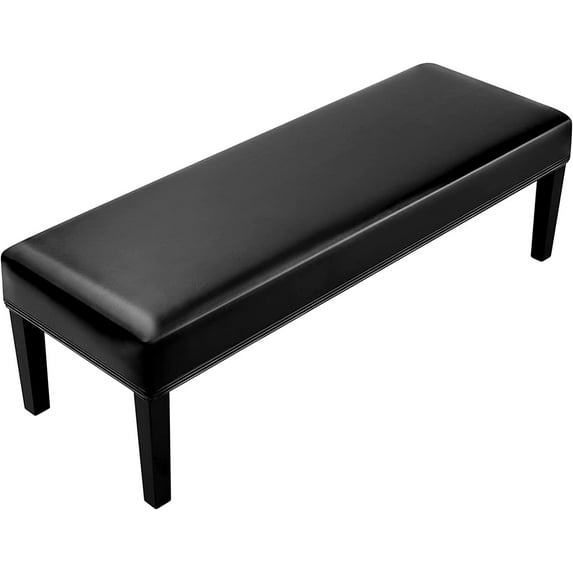 Zhudiyof Stretch Dining Bench Cover, Anti-Dust Removable Bench Slipcover, PU Waterproof Bench Seat Protector Cover for Living Room, Bedroom, Kitchen, Black