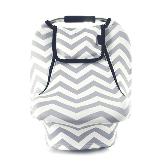 Zhudiyof Stretchy Baby Car Seat Cover, Infant Car Canopy for Spring Summer Autumn Winter, Snug Warm Breathable, Zipped Window, Universal Fit, for Boys and Girls, Gray and White