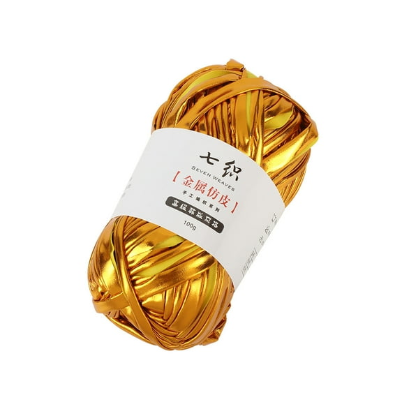 Zhuge 54.6 Yards 100g Shiny Metallic T-Shirt Yarn, Fabric Cloth Yarn for Crocheting, Knitting, Handmade Bag & Rug Weaving DIY Projects, Dark Golden
