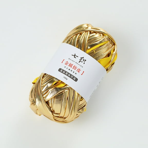Zhuge 54.6 Yards 100g Shiny Metallic T-Shirt Yarn, Fabric Cloth Yarn for Crocheting, Knitting, Handmade Bag & Rug Weaving DIY Projects, Golden