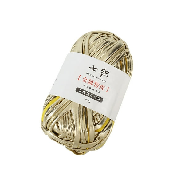 Zhuge 54.6 Yards 100g Shiny Metallic T-Shirt Yarn, Fabric Cloth Yarn for Crocheting, Knitting, Handmade Bag & Rug Weaving DIY Projects, Light Golden