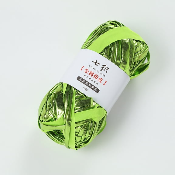 Zhuge 54.6 Yards 100g Shiny Metallic T-Shirt Yarn, Fabric Cloth Yarn for Crocheting, Knitting, Handmade Bag & Rug Weaving DIY Projects, Light Green