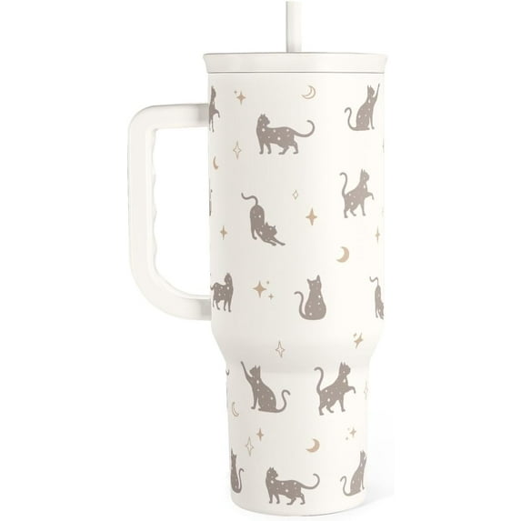 Zhufwei Gift for Cat Lovers Cat Mom – 40oz Stainless Steel Tumbler with Handle and Straw - Travel Coffee Mug for Women, Gift for Birthday, Christmas