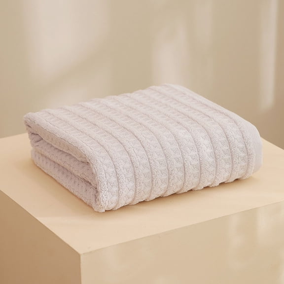 Zhuge 1 Pack 27.5x55 Inches Terry Striped Cotton Waffle Bath Towel, Lightweight Soft Absorbent Towel for Women & Bathroom, Light khaki