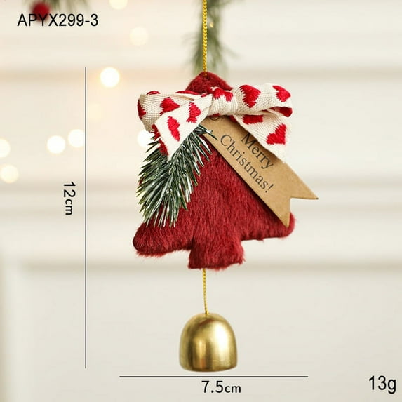 Zhuge 1 Packs Christmas Ornamets Tree Decorations, Christmas Tree Shape Hanging Plush Pendant and Gold Jingle Bell Gifts for Christmas Party Indoor Door Wall Decor ,Red