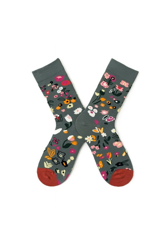 1 Pair Creative AB Asymmetric Cotton Socks, stylish and trendy socks for man & women Personalized Popular lovers Socks Socks with interesting cat and dog patternsWild flower