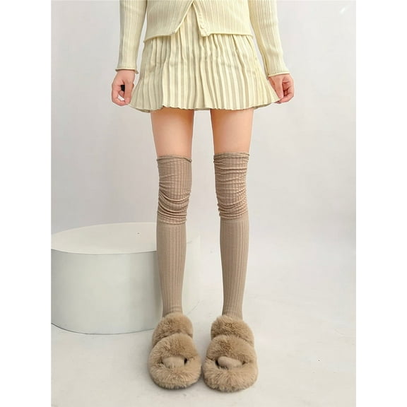 Zhuge 1 Pairs Over Knee Socks Knee-High Socks High Thigh Boot Stockings Women Knee Highs Socks for Girl Cosplay, Daily Wear,Khaki