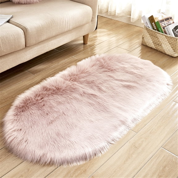 Zhuge 1 Pc 23.640 Light Pink Oval Area Rug, Non-Slip Washable Plush Durable Acrylic Rug with Suede Lining for Living Room & Bedroom