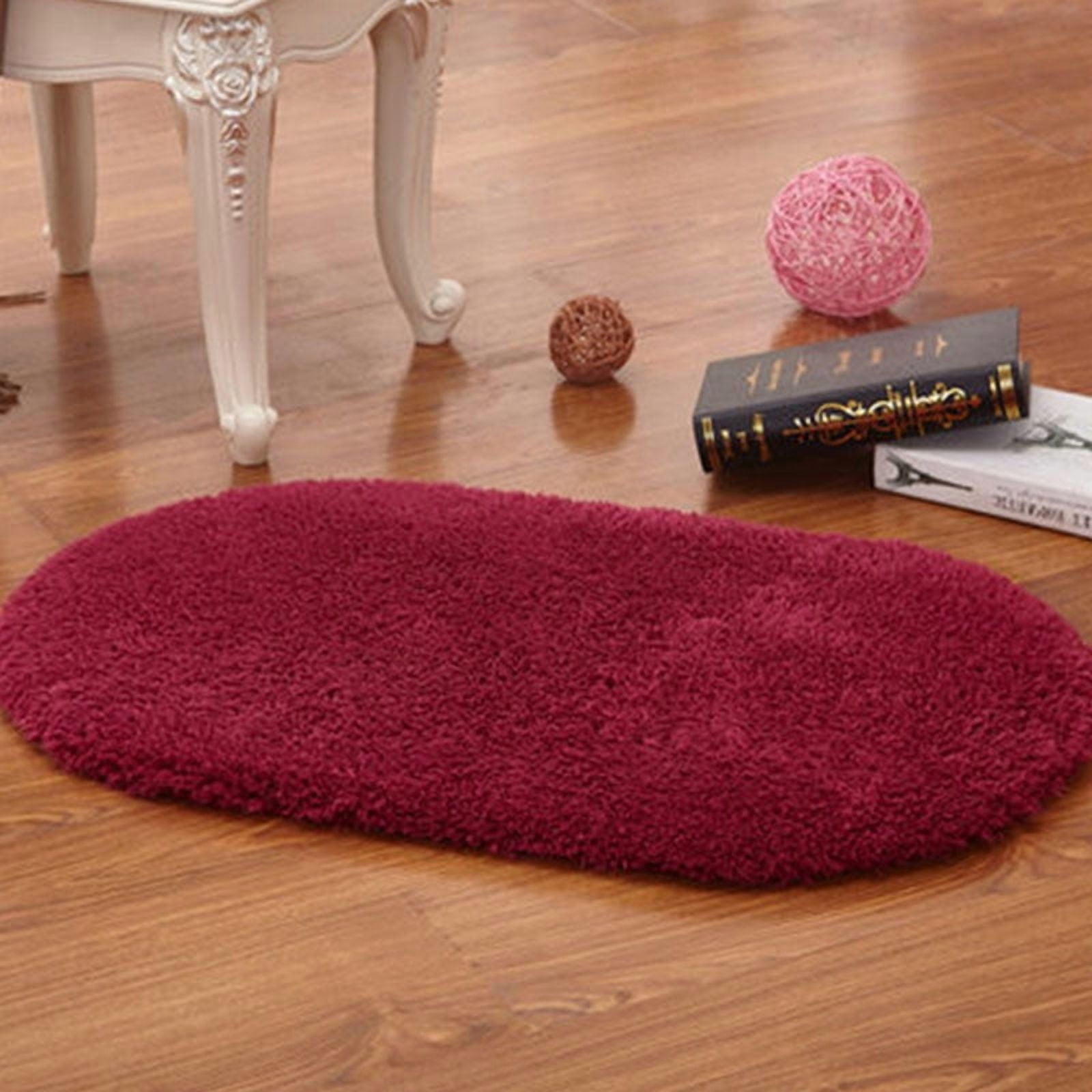 Zhuge 1 Pc 31.5×47.2in Ellipse Non-Slip Washable Polyester Bathroom Rug, Multi-Use Durable Bath Mat, Doormat & Living Room Rug for Home Decor, Dark Red