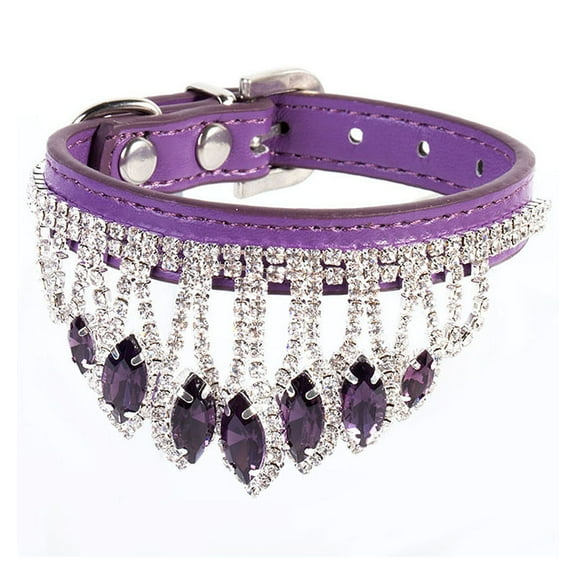 Zhuge 1 Pc Adjustable Bling PU Leather Dog Collar, Sparkling Necklace Decoration for Small Dogs- Purple XS Size