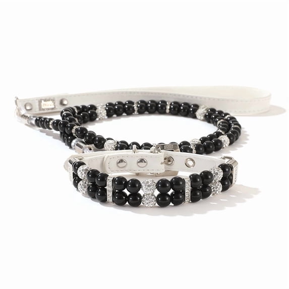 Zhuge 1 Piece Artificial Pearl Pet Collar & Leash Set, Durable Plastic, Practical Fashionable Pet Accessories, L size, black style B