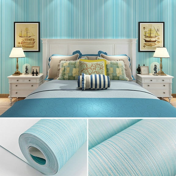 Zhuge 1 Roll 31 ft21 in Embossed Textured Non-Adhesive Wallpaper, Durable Traditional Paper Wall Covering for Bedroom, Kitchen & Living Room (Not Peel and Stick), Blue B