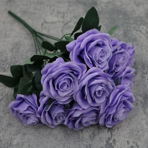 Zhuge 1 bundle of 10 simulated cream roses with 43cm long flower heads,Purple