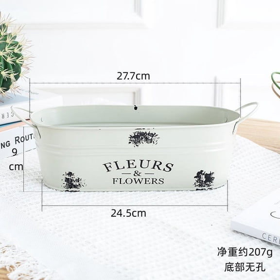 Zhuge 1 piece American retro iron oval white flowerpot balcony planting succulent platter iron set basin desktop storage metal basin