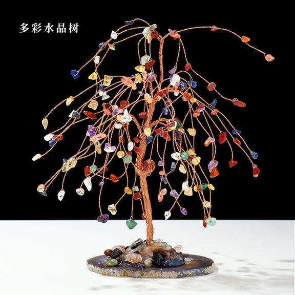 Zhuge: 1 piece of colorful natural stone hanging willow tree, lucky tree, life tree, energy tree, crushed stone, natural stone base craft, creative decoration ornament
