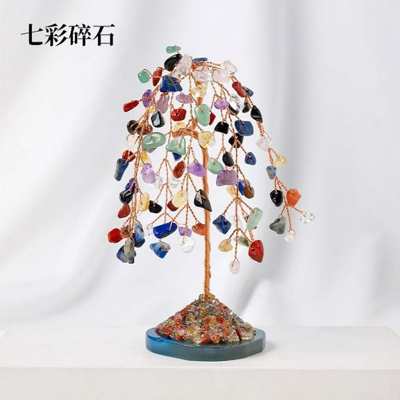 Zhuge 1 piece colorful natural stone hanging willow tree, natural crushed stone wealth tree, hand woven energy tree, life tree, home decoration ornament