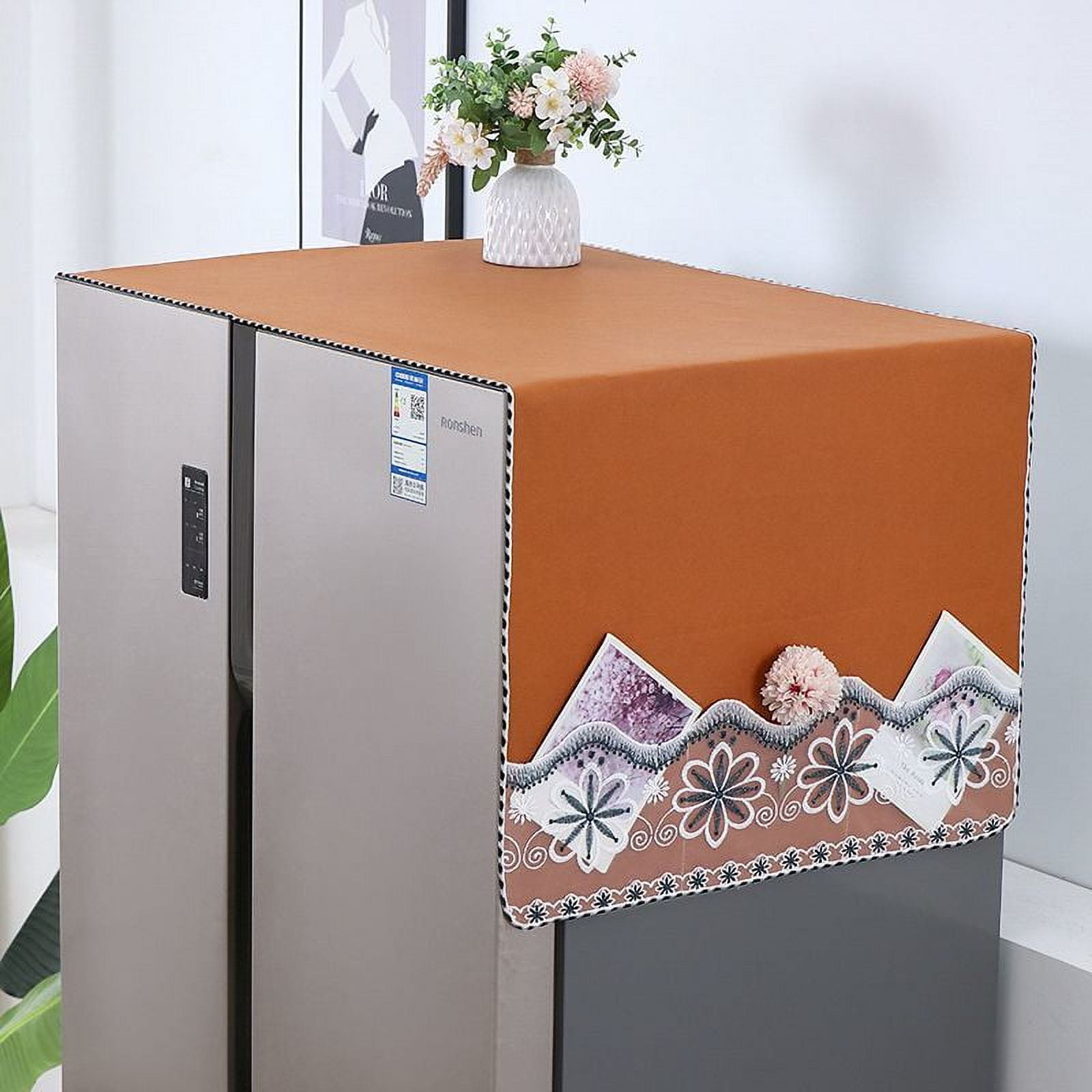 Zhuge 1 piece double door refrigerator dust cover single door cover cloth washing machine microwave lace flower oil proof waterproof dust cover 140 * 55cm (orange)