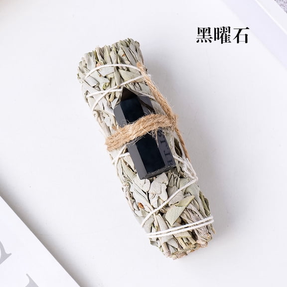 Zhuge 1 piece natural California white rat tail grass black single pointed energy stone hexagonal prism aromatherapy wand cedar wand set aromatherapy ornament decoration