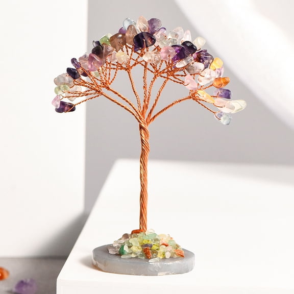 Zhuge 1 piece natural colored crystal stone tree natural crushed stone base ornament home creative office desktop natural stone life tree decoration