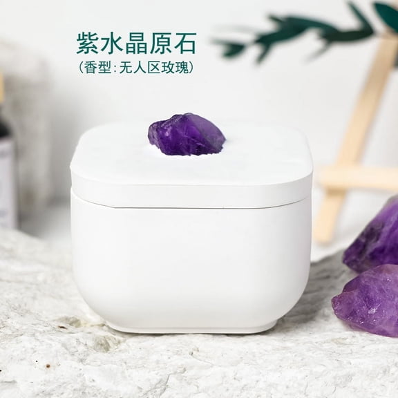 Zhuge 1 piece of natural purple crystal crushed stone, square gypsum canned aromatherapy candle as a souvenir for bedroom, home use candle, indoor creative fragrance decoration