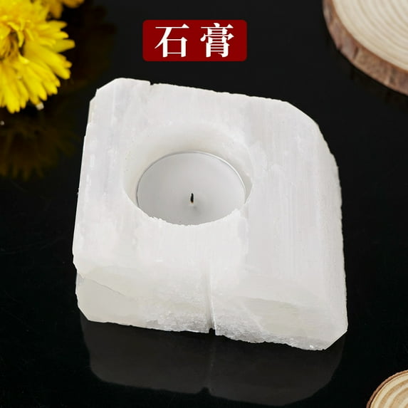 Zhuge 1 piece natural white gypsum stone candle holder - quartz natural stone crystal, perfect for home, party, and gathering decoration, ideal natural stone candle holder