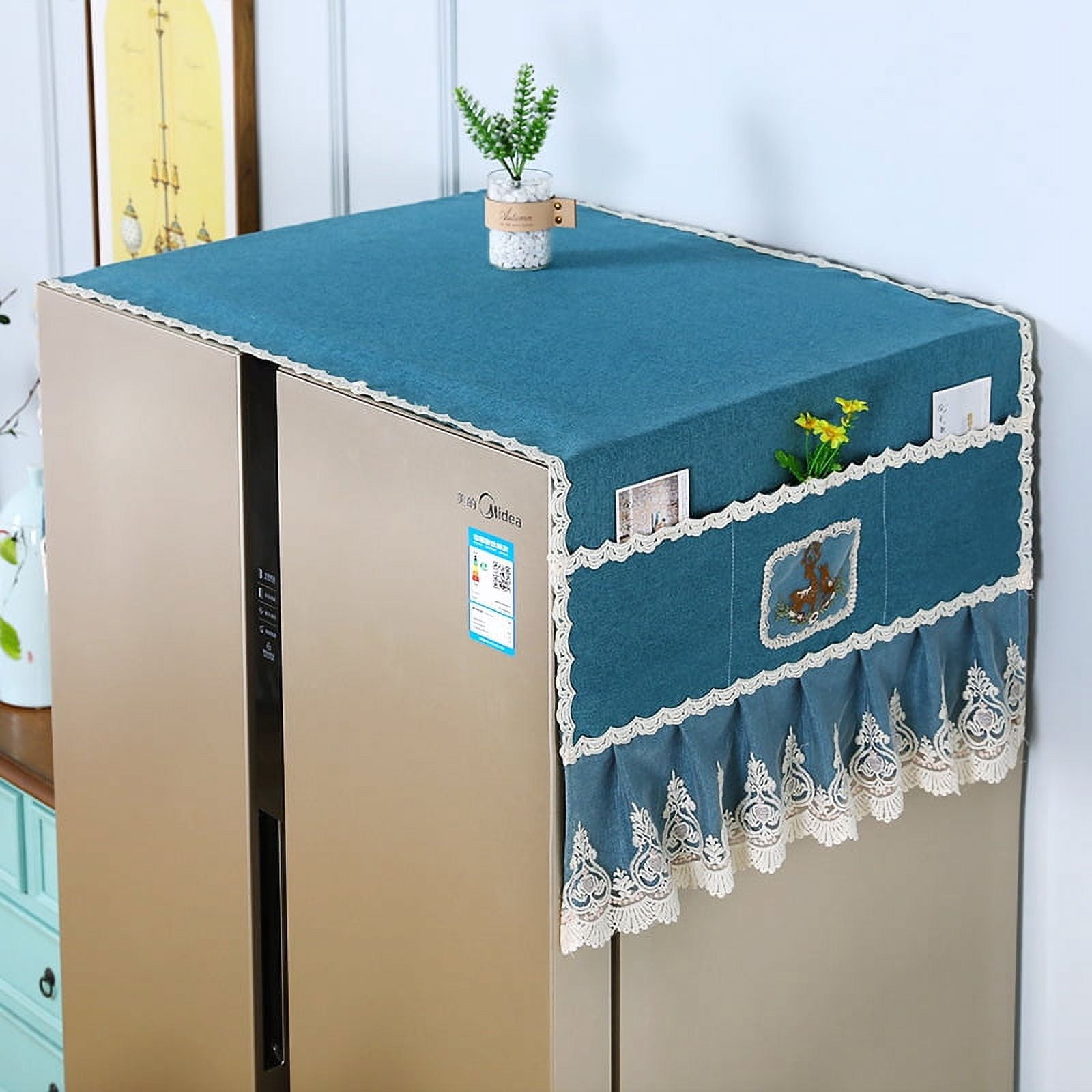 Zhuge 1 piece new refrigerator cover cloth dust cover for double door single door fabric washing machine drum refrigerator dust cover cloth towel 55 * 140cm (blue)