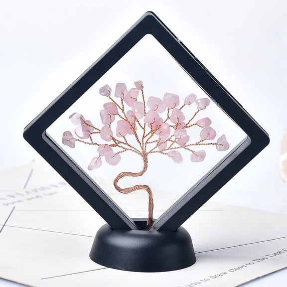 Zhuge 1 piece pink natural crystal crushed stone life tree hand woven energy stone wealth tree black photo frame flower tree desktop decoration