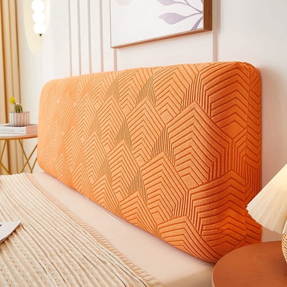 Zhuge 1 piece solid color three-dimensional plush headboard cover, fully wrapped headboard backrest dust cover, soft package headboard cover, 150cm long (orange)