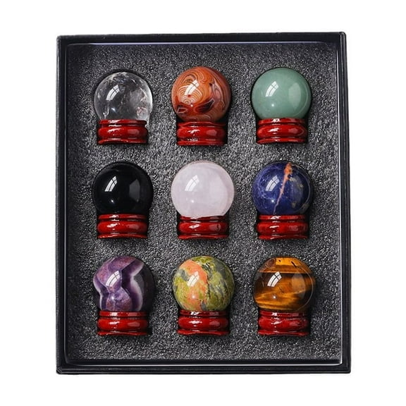 Zhuge 1 set of 9-ball multi-color natural crystal original stone ball with base set, planetary science popularization mineral logo ornament, seven star gust water ball