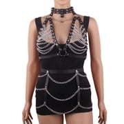 Zhuge 1 set Edgy Punk Leather Body Chain, Adjustable Statement Jewelry for Rave, Festival & Club Party Wear,Chest chain+waist chain,L01