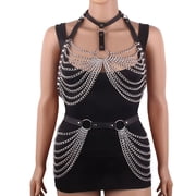 Zhuge 1 set Edgy Punk Leather Body Chain, Adjustable Statement Jewelry for Rave, Festival & Club Party Wear,Chest chain+waist chain,L04