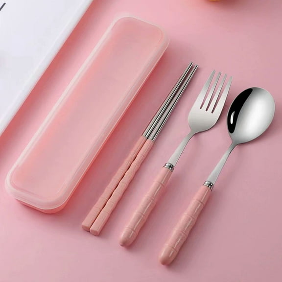 Zhuge 1 set Utensils Set Stainless Steel Flatware Set Silverware Spoon Fork Chopstick Set -Pink