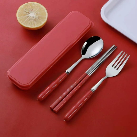 Zhuge 1 set Utensils Set Stainless Steel Flatware Set Silverware Spoon Fork Chopstick Set -Red A