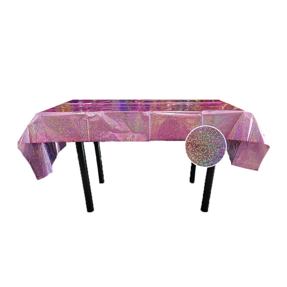 Zhuge 10 Pack 72*53.9in Iridescent Plastic Tablecloths Shiny Disposable Laser Rectangle Table Covers Holographic Foil Tablecloth Iridescent Party DecorationPink