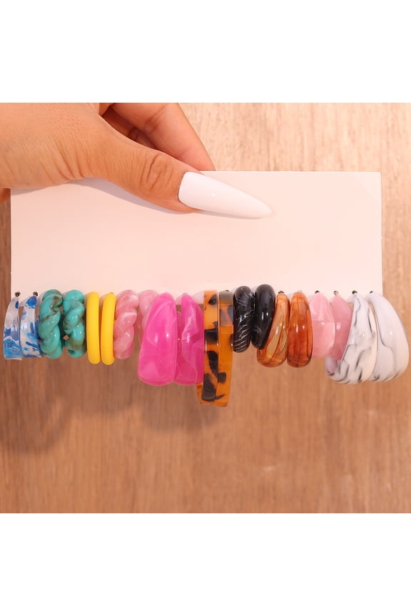 10 Pairs C-Shaped Hoop Earring Set, Fashion Resin Acrylic Hoop Earrings Trendy Jewelry Accessories for Women Daily Wear, W15