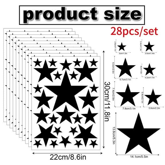 Zhuge 10 Sheets Wall Decals - For Kitchen Bedroom Living Room Laundry Bathroom Decor Removable Peel and Stick Indoor Wall DecorBlack Star