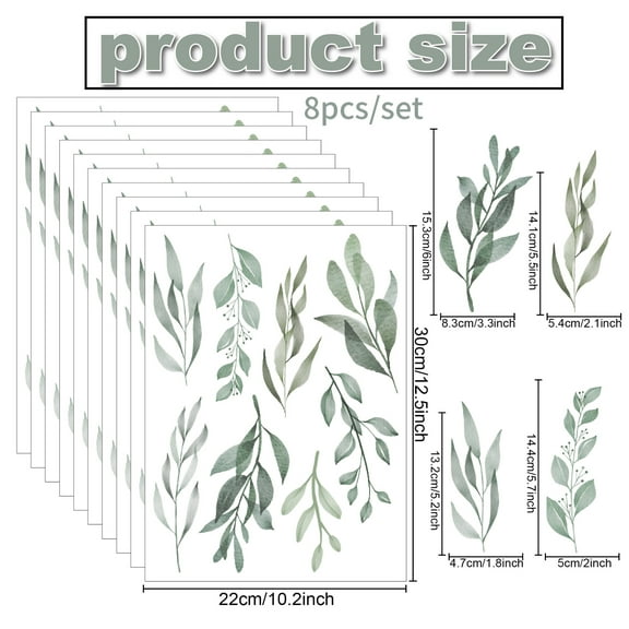 Zhuge 10 Sheets Wall Decals - For Kitchen Bedroom Living Room Laundry Bathroom Decor Removable Peel and Stick Indoor Wall DecorInk wash leaves