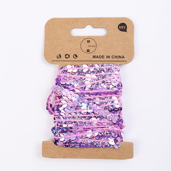 Zhuge 10 Yards Metallic Sequins Trim (2 Rolls x 5 Yards), 5mm Flat Round Spangle Sewing String , Great for Wedding Dresses, Costume Embellishments & DIY Crafts, Purple