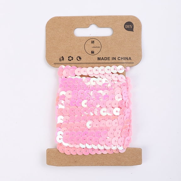 Zhuge 10 Yards Metallic Sequins Trim (2 Rolls x 5 Yards), 5mm Flat Round Spangle Sewing String , Great for Wedding Dresses, Costume Embellishments & DIY Crafts, Pink