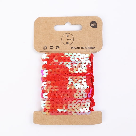 Zhuge 10 Yards Metallic Sequins Trim (2 Rolls x 5 Yards), 5mm Flat Round Spangle Sewing String , Great for Wedding Dresses, Costume Embellishments & DIY Crafts, Red