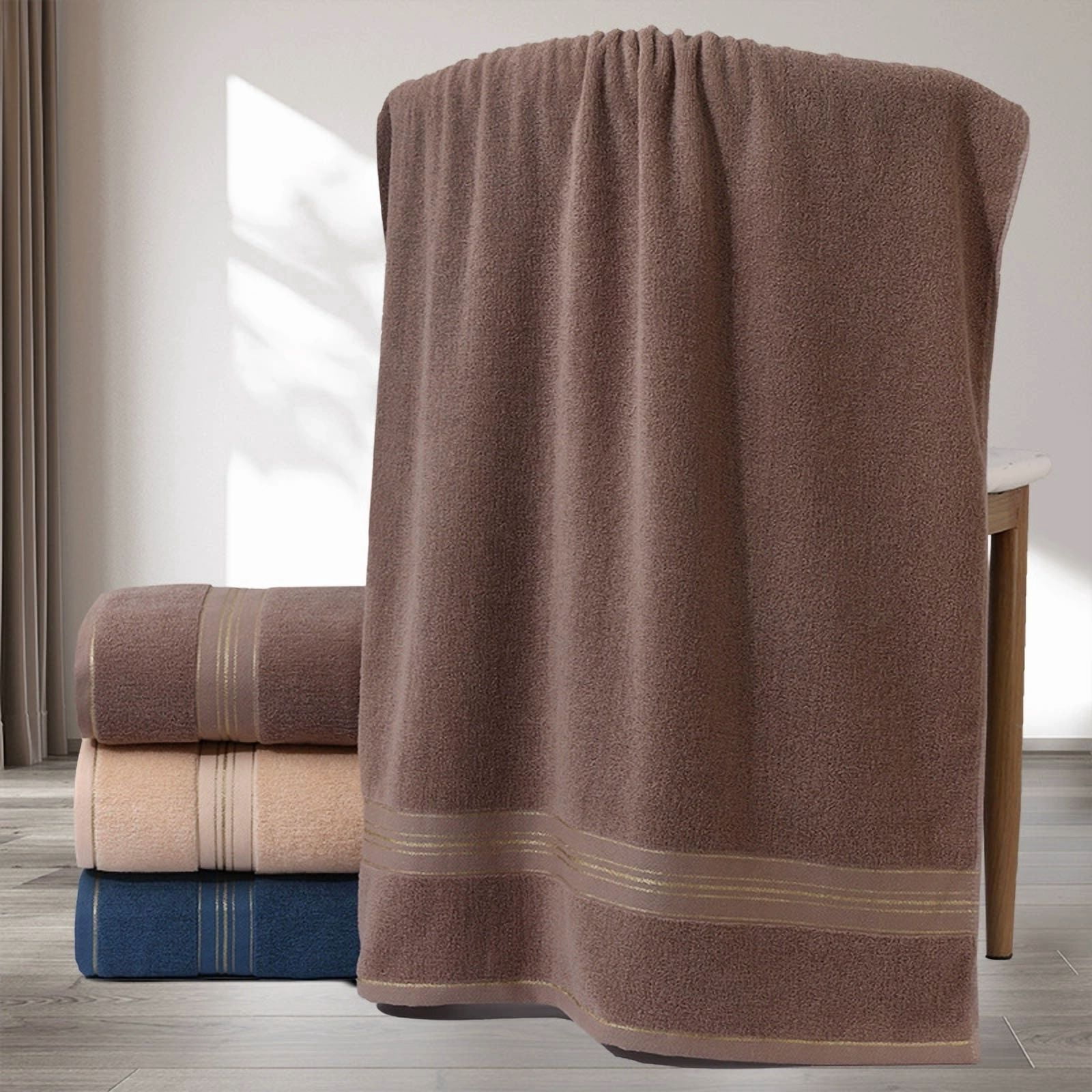 Zhuge 100% Cotton 2 Pack Oversized Bath Towel Set 28x55 Inches, Ultra Soft Highly Absorbant Compact Quickdry & Lightweight Large Bath Towels, Ideal for Gym Travel Camp Pool -Brown D