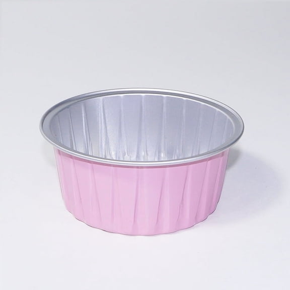 Zhuge 100 Pack Mini Disposable Cake Pans, Aluminum Foil Circular Baking Cups, 3.3x3.3 Small Baking Cake Tins Cup Cake Containers for Individual Cakes (Pink)